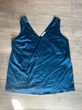 Teal Satin V-Neck Tank Top